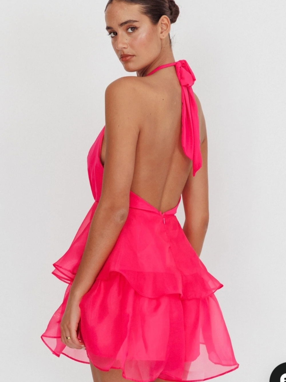 Hot Pink Halter Ruffled Mini Dress - Picture 3 of 3